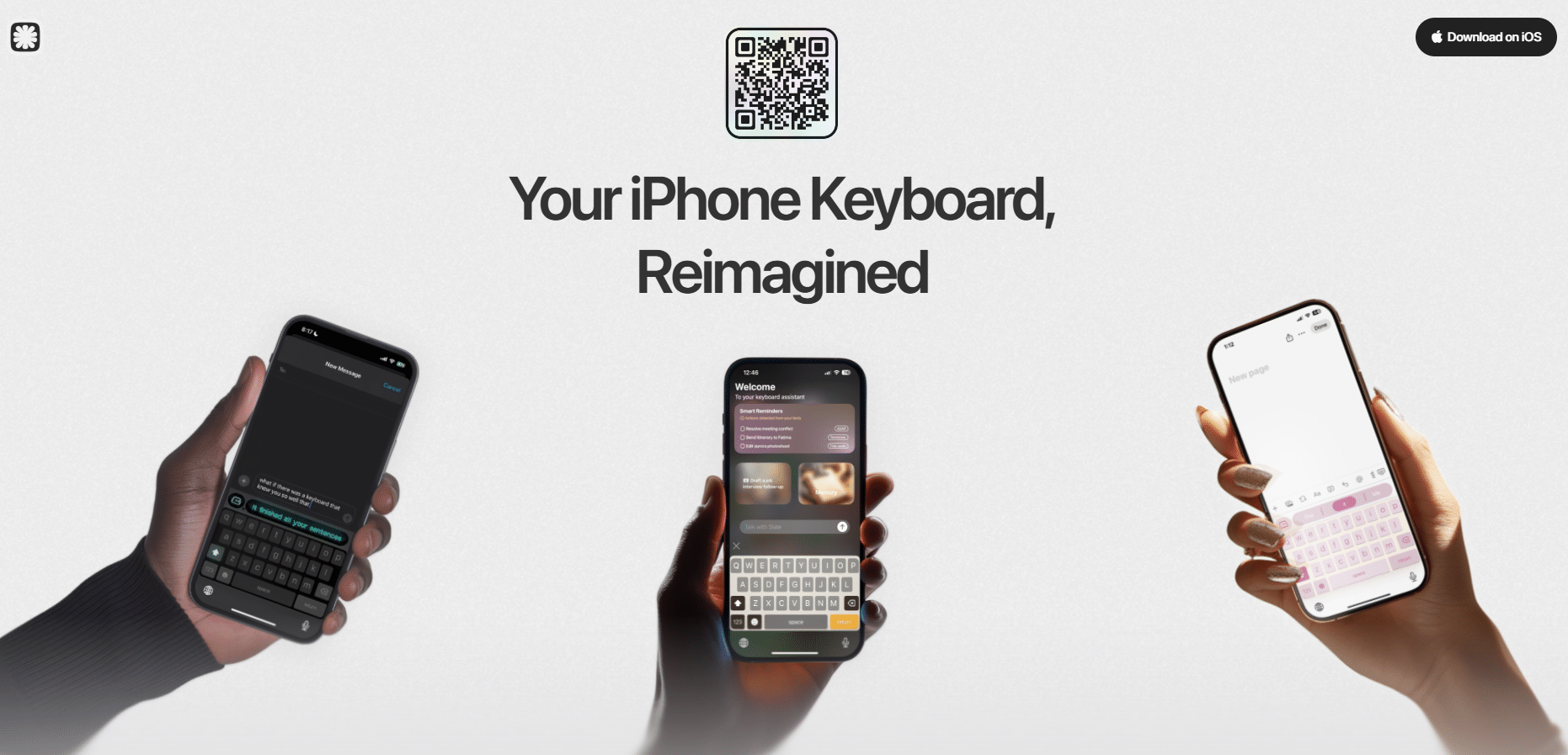 Interfaz del teclado inteligente Slate en un iPhone mostrando sugerencias de texto en una app de mensajería.