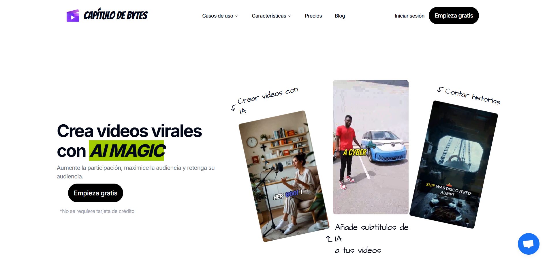 Bytecap crea videos virales usando IA, añade subtítulos automáticos y adapta videos para redes sociales como TikTok, Instagram y YouTube.