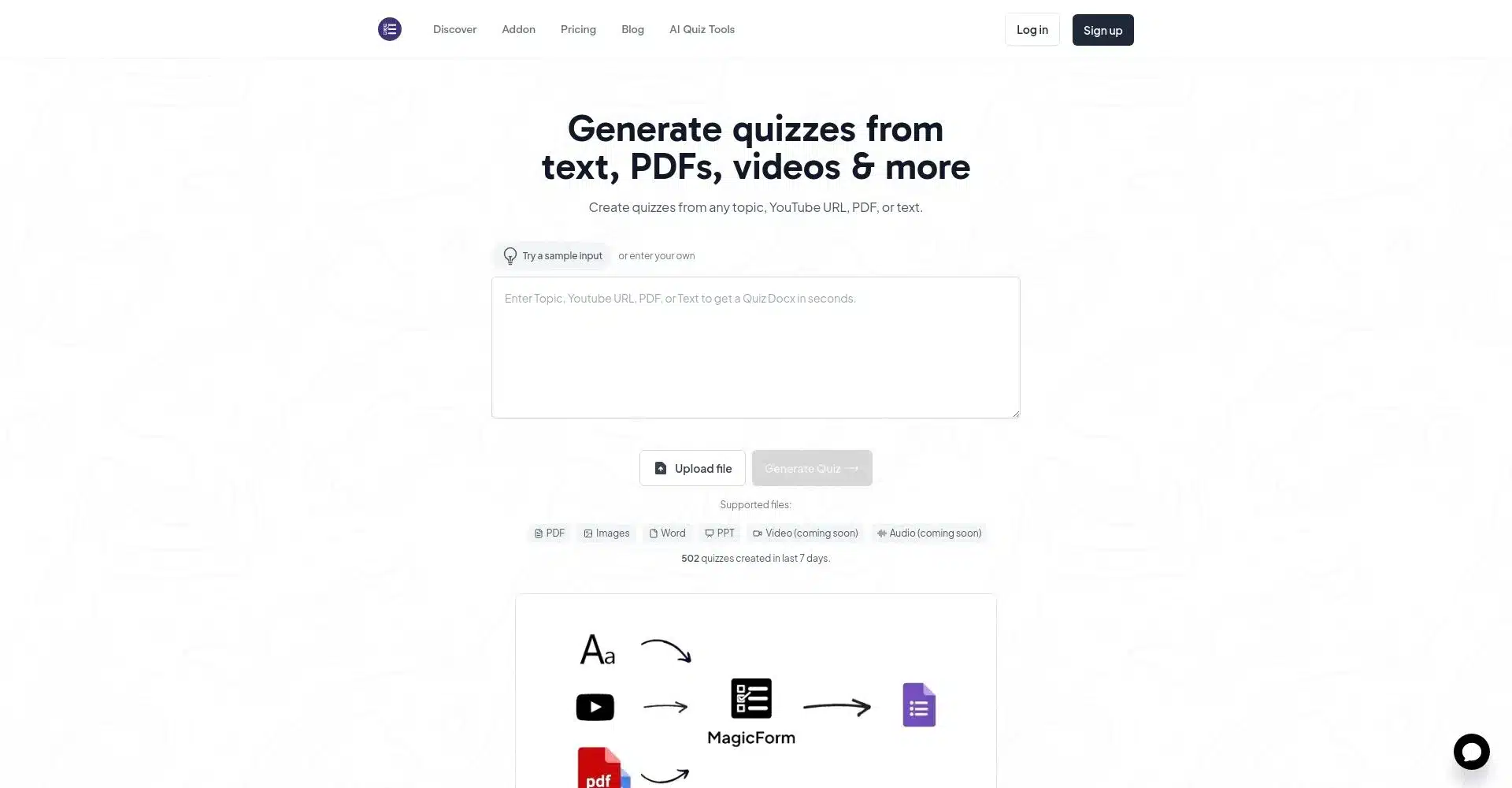 Página de inicio de una herramienta para generar cuestionarios