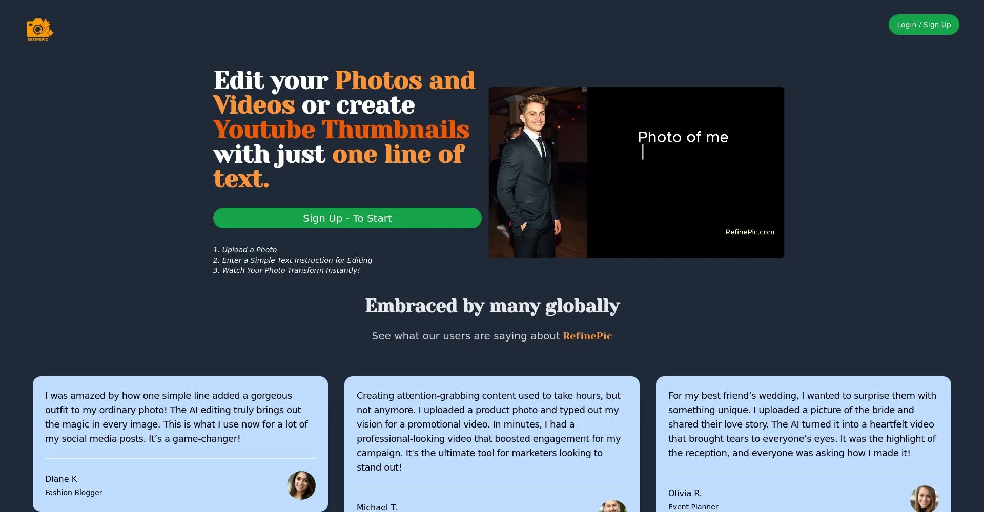 Interfaz de RefinePic para edición de imágenes