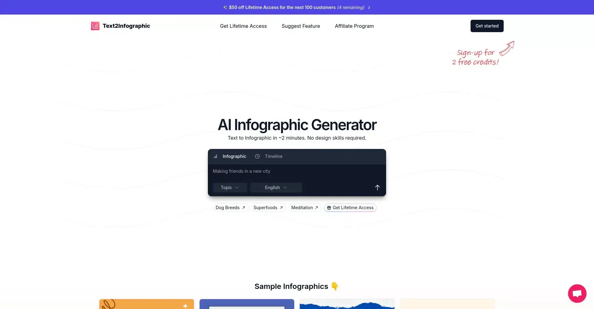 Página principal del generador de infografías AI de Text2Infographic