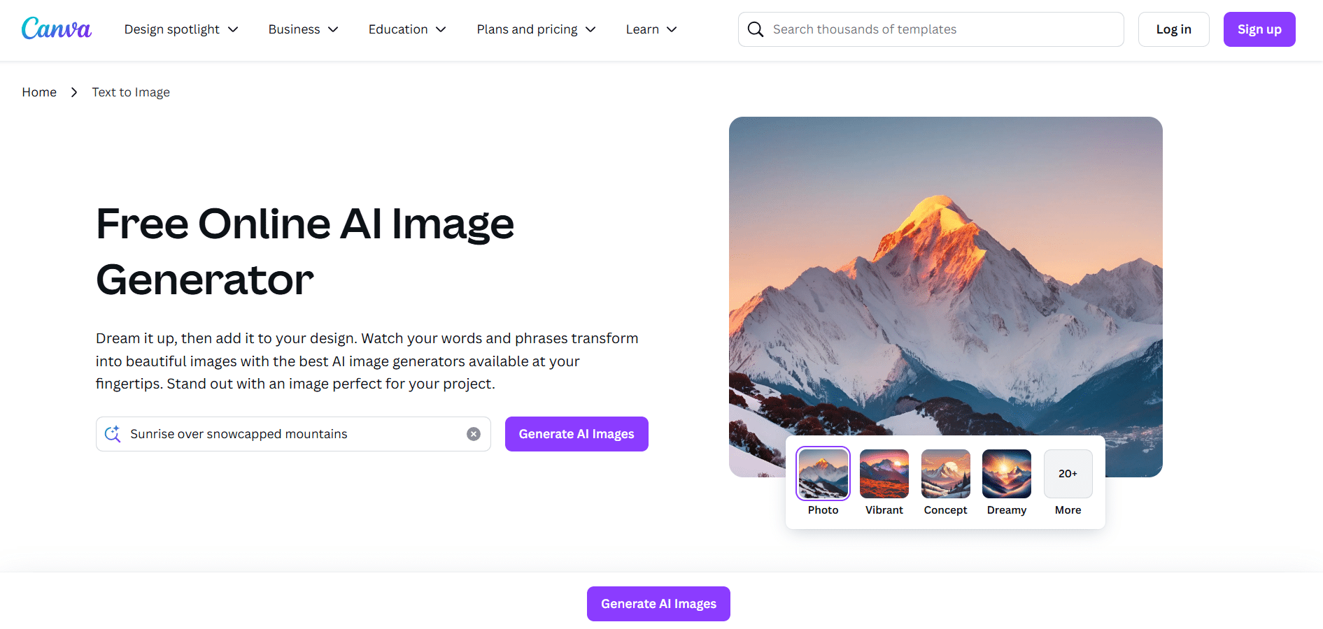 Generación de imagen a partir de texto en Canva Text to Image