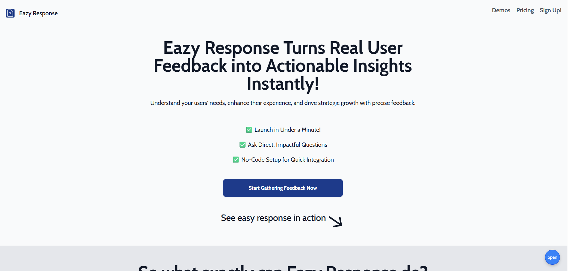 Interfaz principal de Eazy Response con mensaje destacado sobre la conversión de feedback en insights accionables
