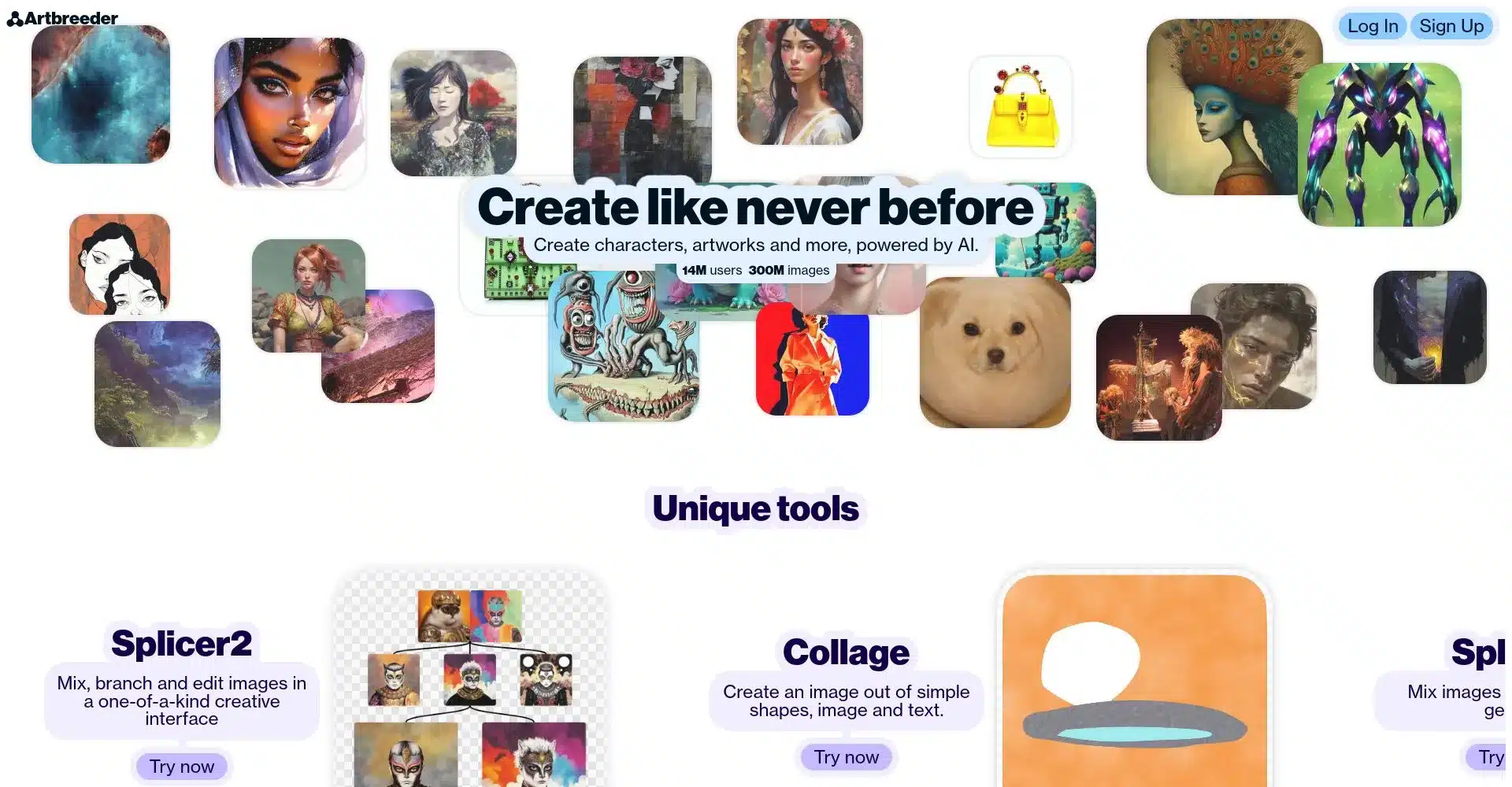 Portada del sitio web Artbreeder mostrando imágenes creadas por IA