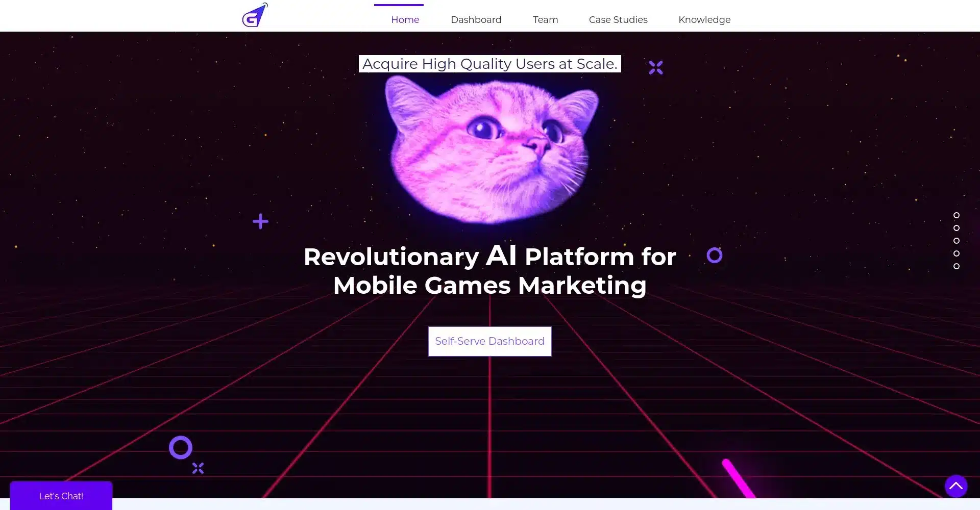 Plataforma de IA para marketing de juegos con imagen de gato espacial