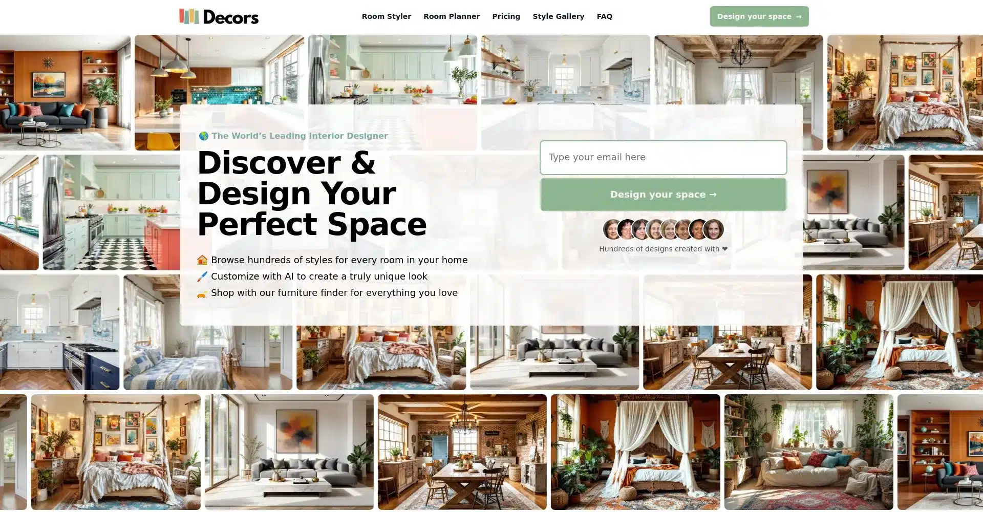 Página de inicio de Decors con ejemplos de diseños interiores