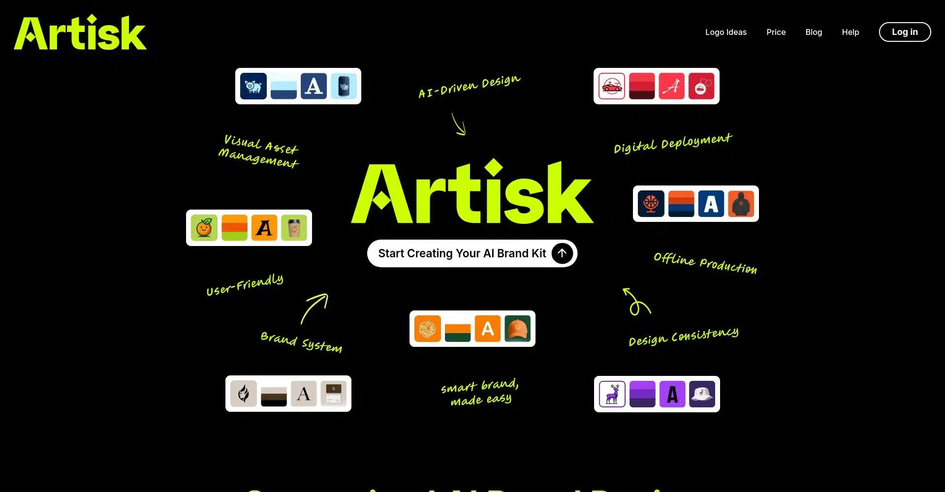 Captura de pantalla de la plataforma Artisk para creación de kits de marca con IA