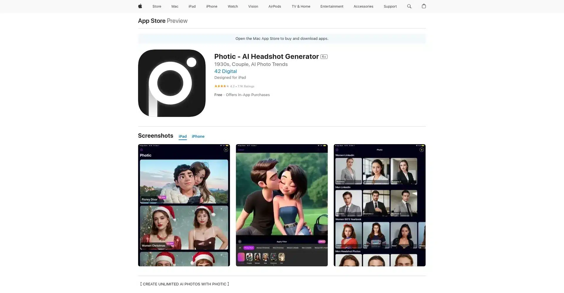 Vista previa de la App Store para Photic - Generador de Retratos con IA