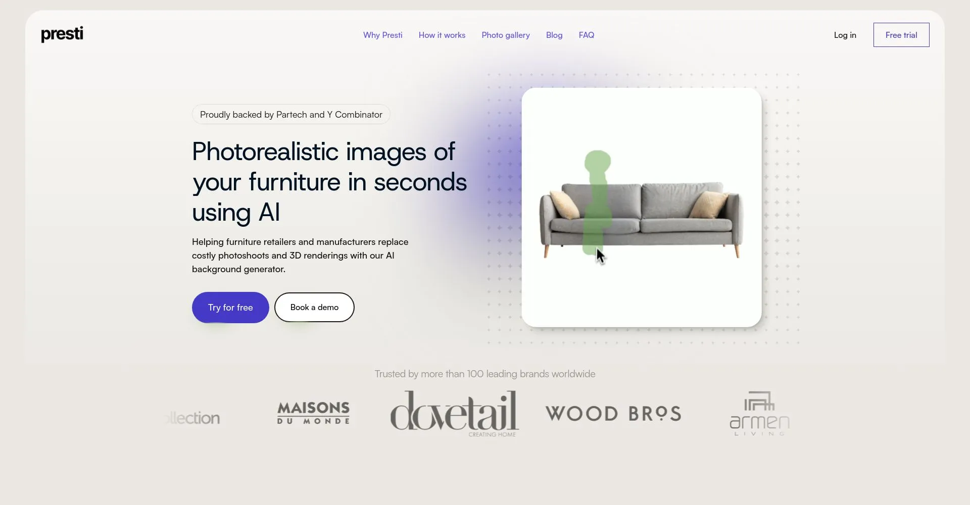 Imagen de una página web ofreciendo imágenes fotorrealistas de muebles usando IA