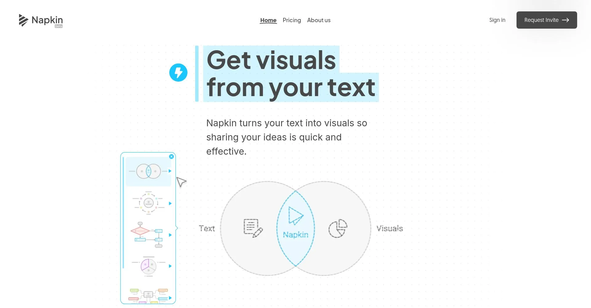 Interfaz de Napkin para convertir texto en visuales