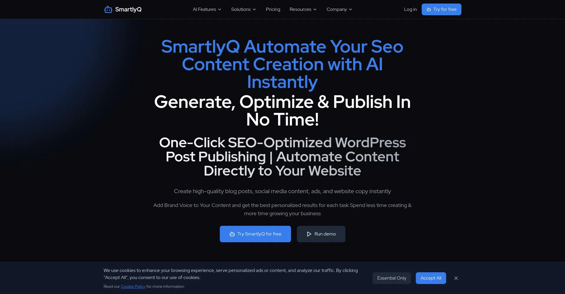 Captura de pantalla de SmartlyQ para automatizar contenido SEO con IA