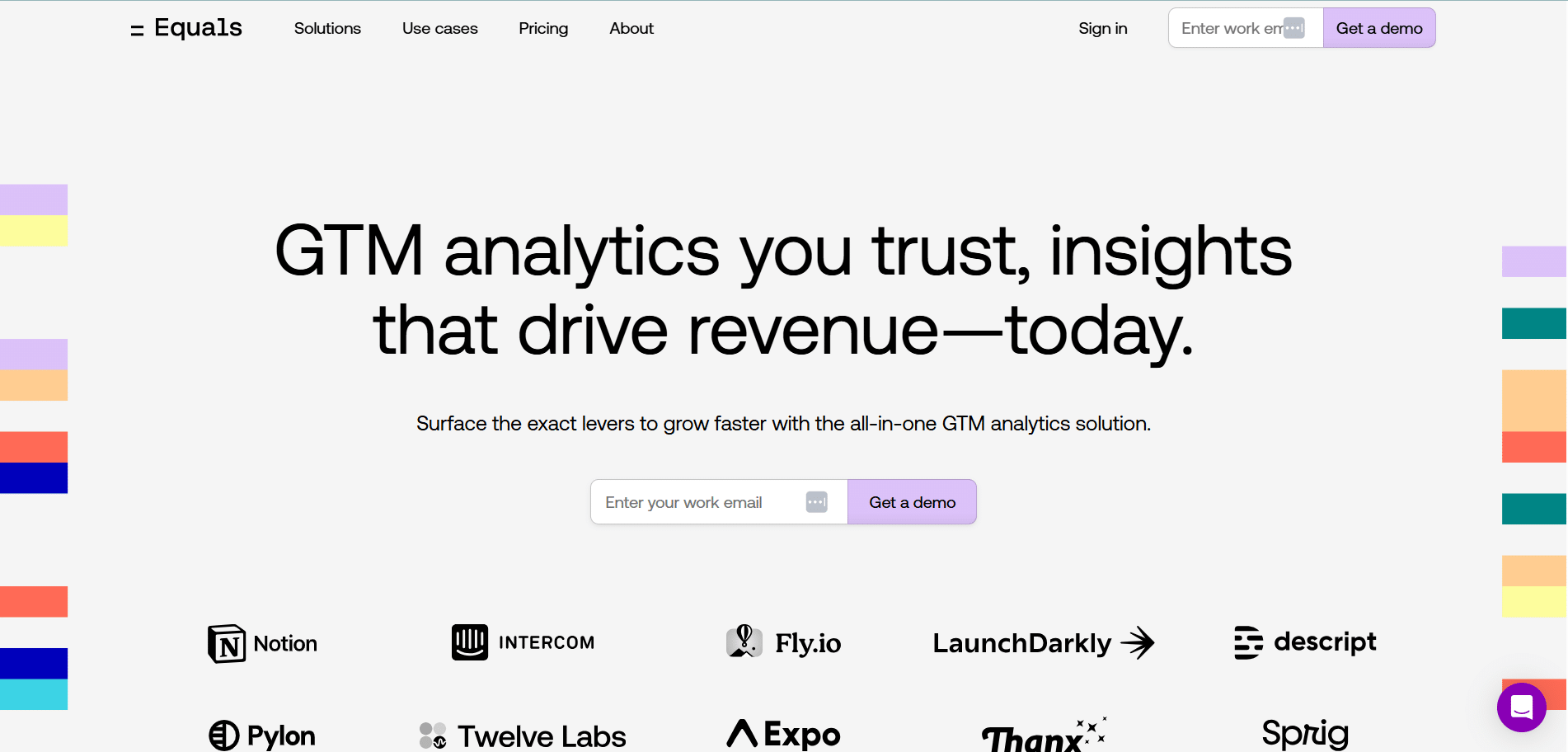Interfaz de inicio de Equals con mensaje principal sobre análisis GTM