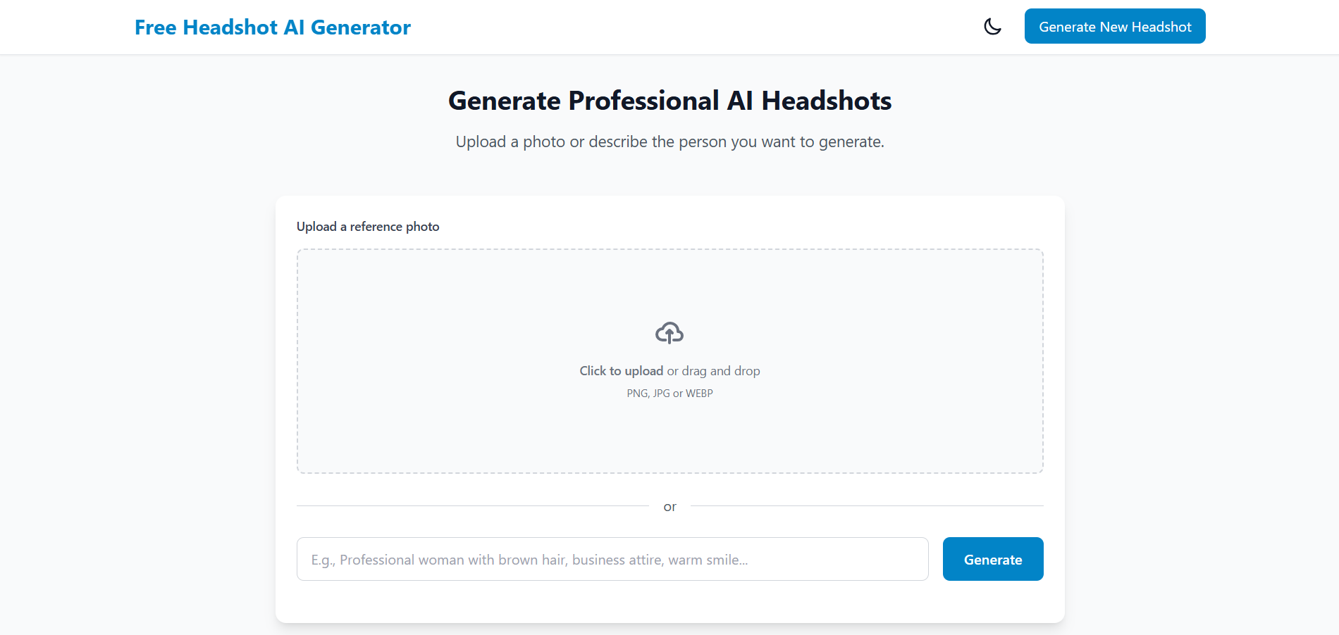 Generador online para crear retratos profesionales subiendo una foto o escribiendo una descripción.
