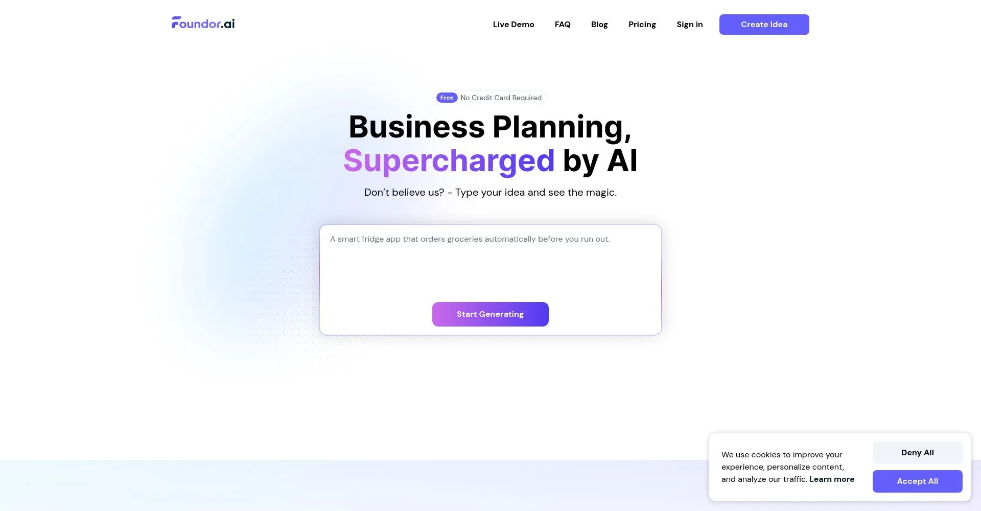 Captura de pantalla de Foundor.ai con planificación empresarial impulsada por IA