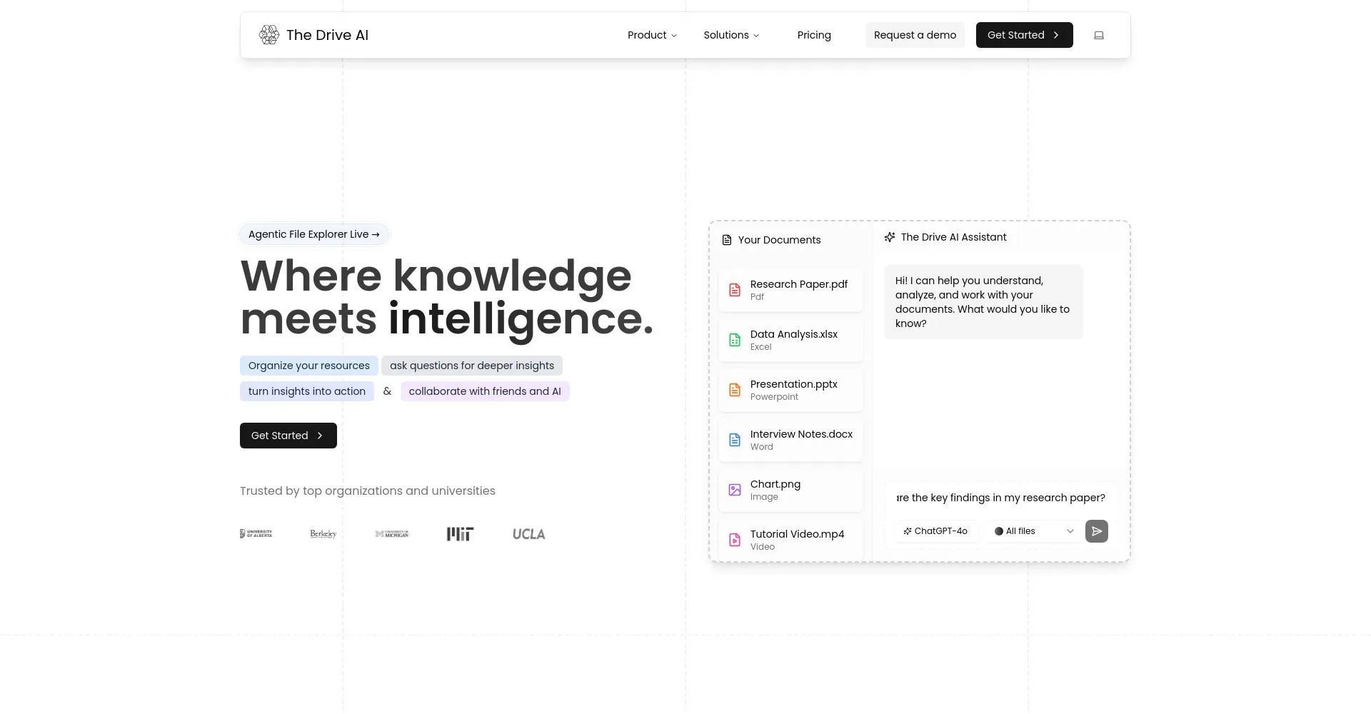 Captura de pantalla de The Drive AI mostrando características y documentos
