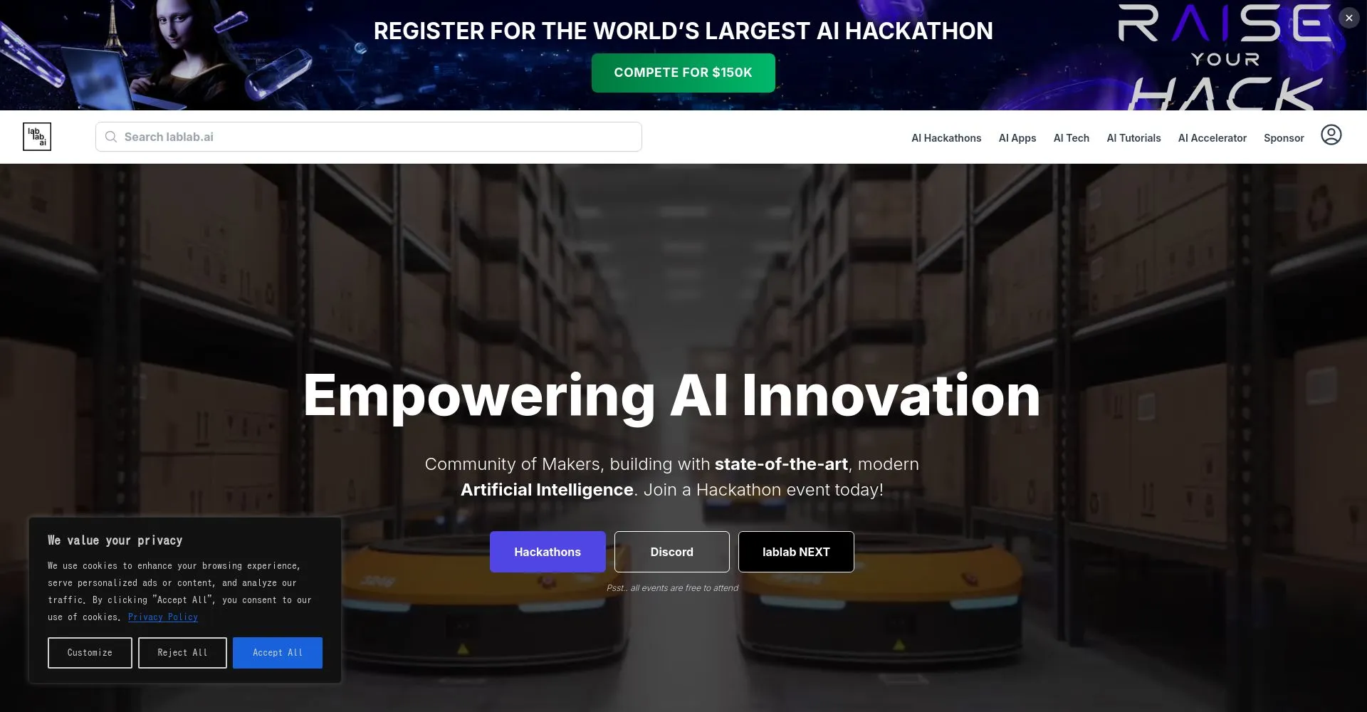 Página web de hackathon de IA global de lablab.ai