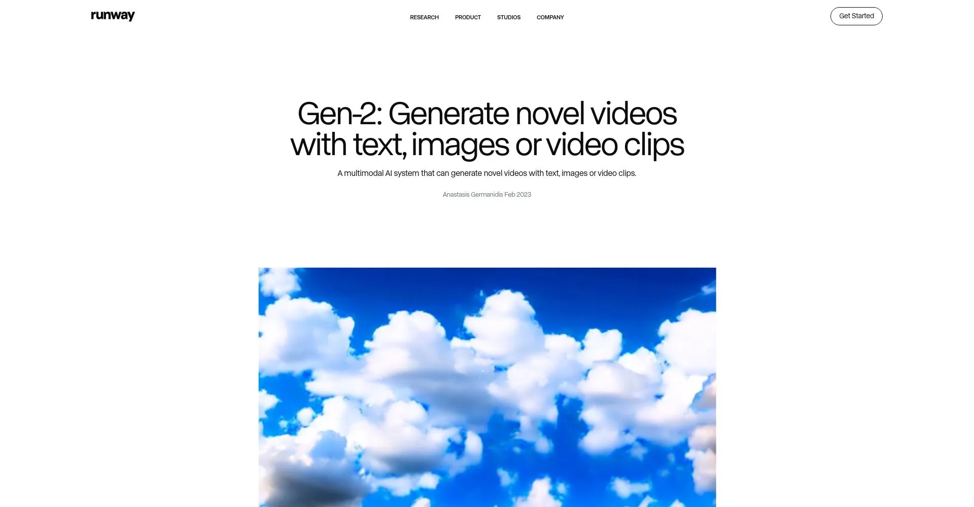 Captura de pantalla del sitio web de Runway sobre el generador de videos Gen-2