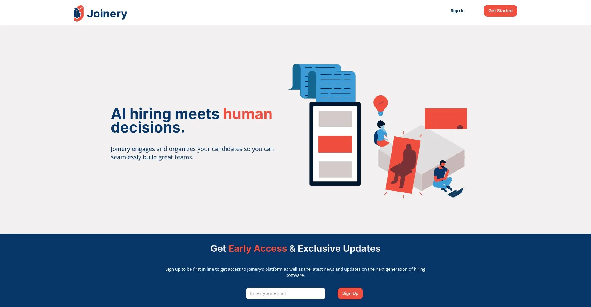 Captura de pantalla de la página de inicio de Joinery