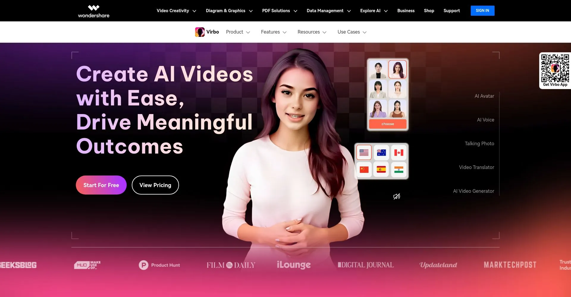 Interfaz de un sitio web que promociona la creación de videos AI