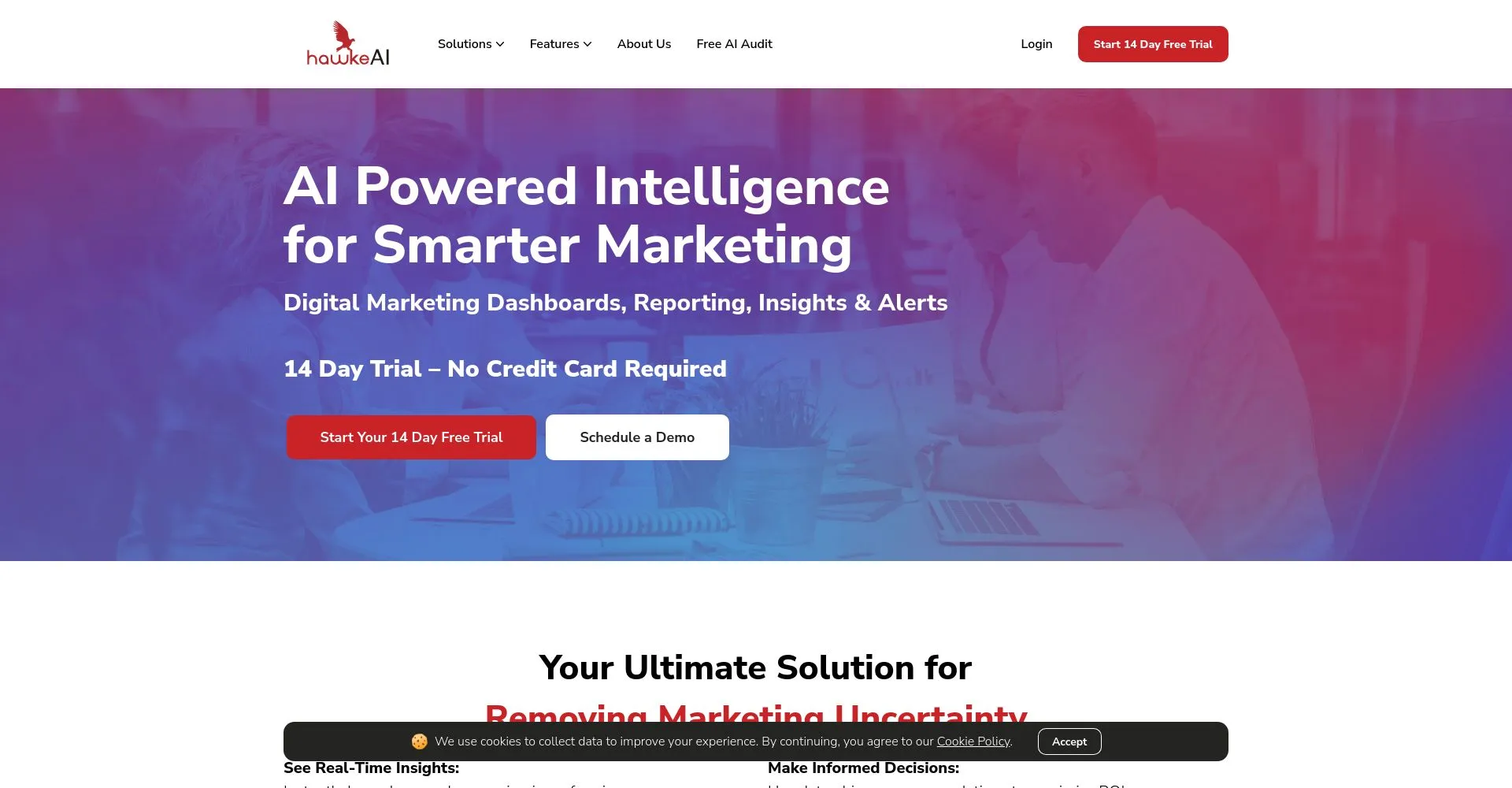 Pantalla de inicio del sitio web de HawkeAI