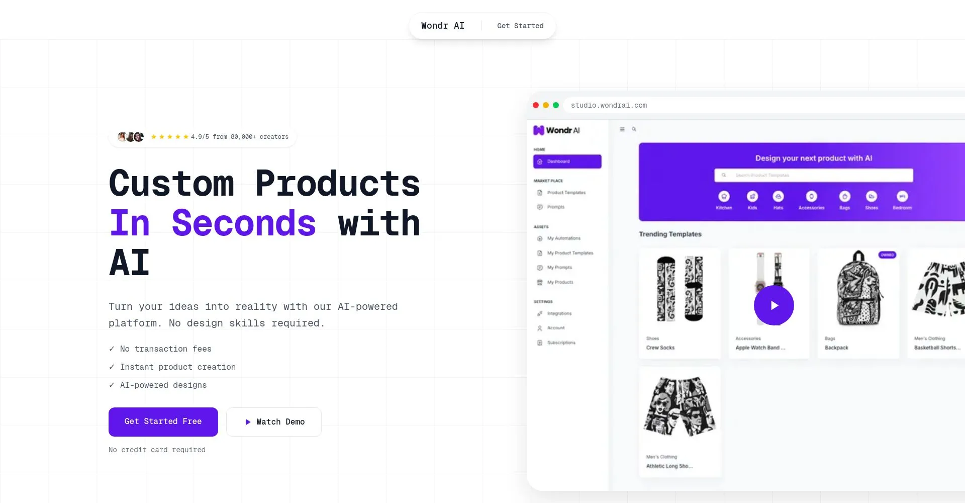 Página web de Wondr AI mostrando plataforma de personalización de productos