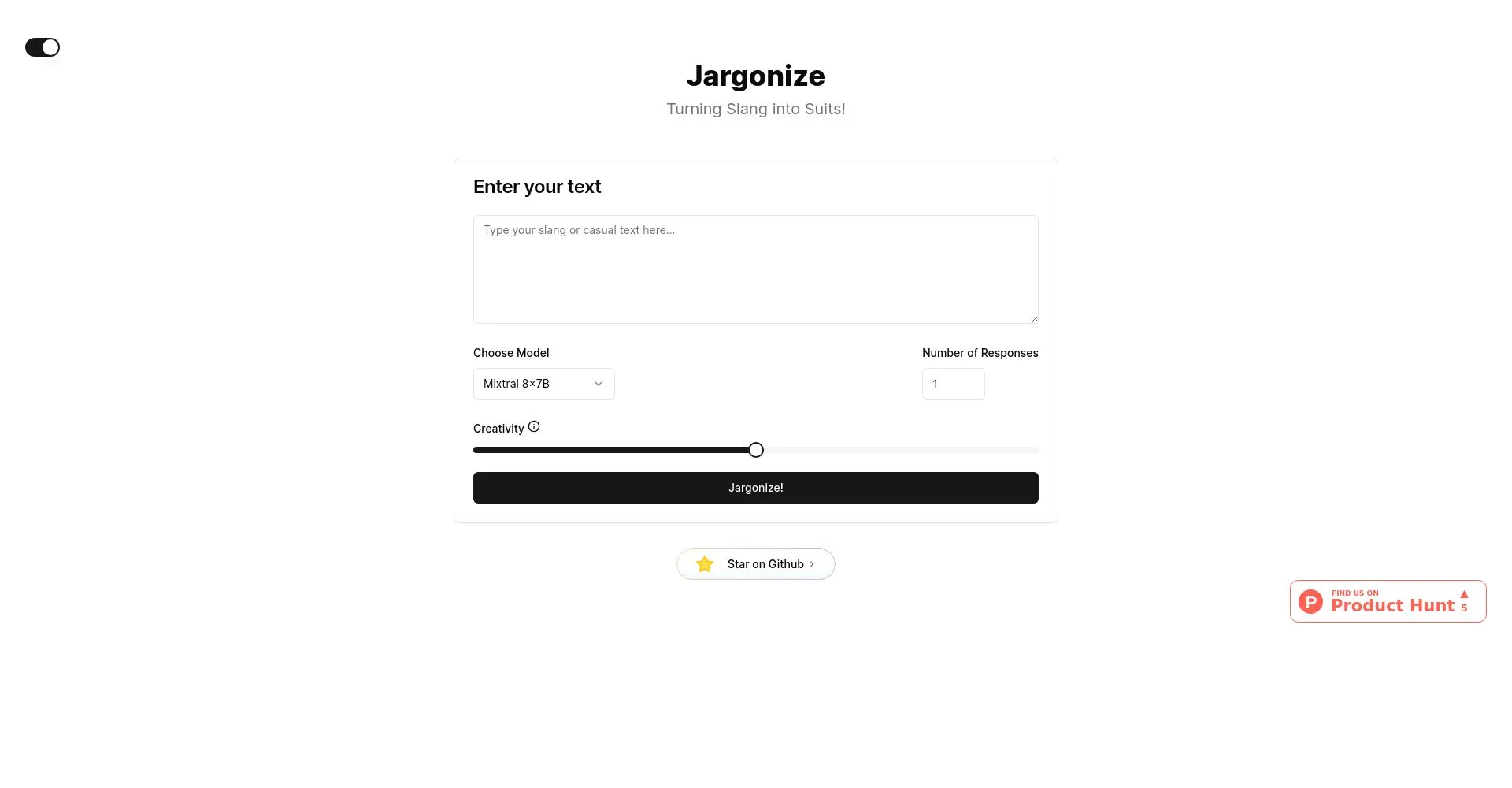 Interfaz del sitio web Jargonize para transformar texto informal en formal