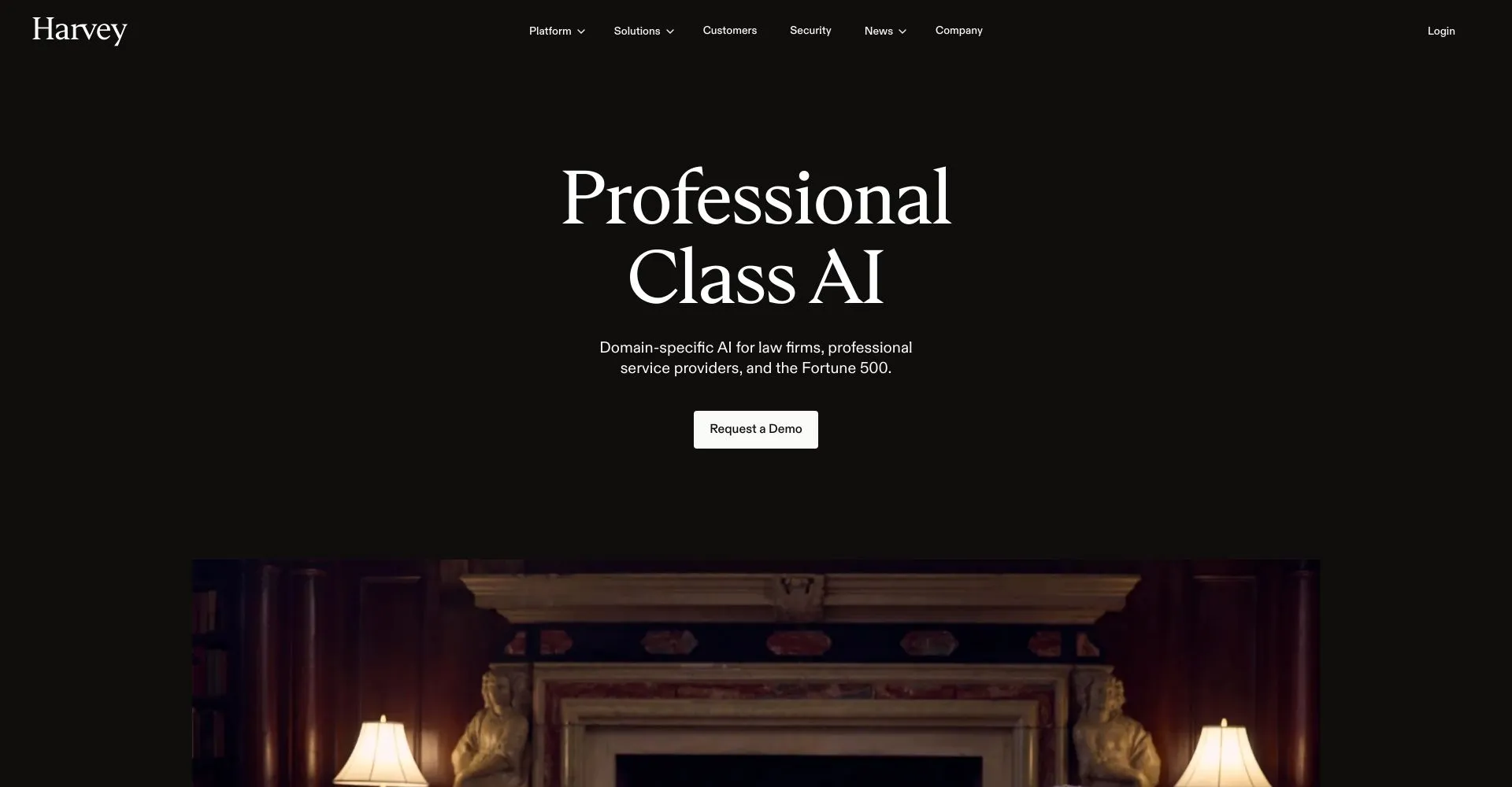 Página principal de Harvey AI con enfoque en IA profesional