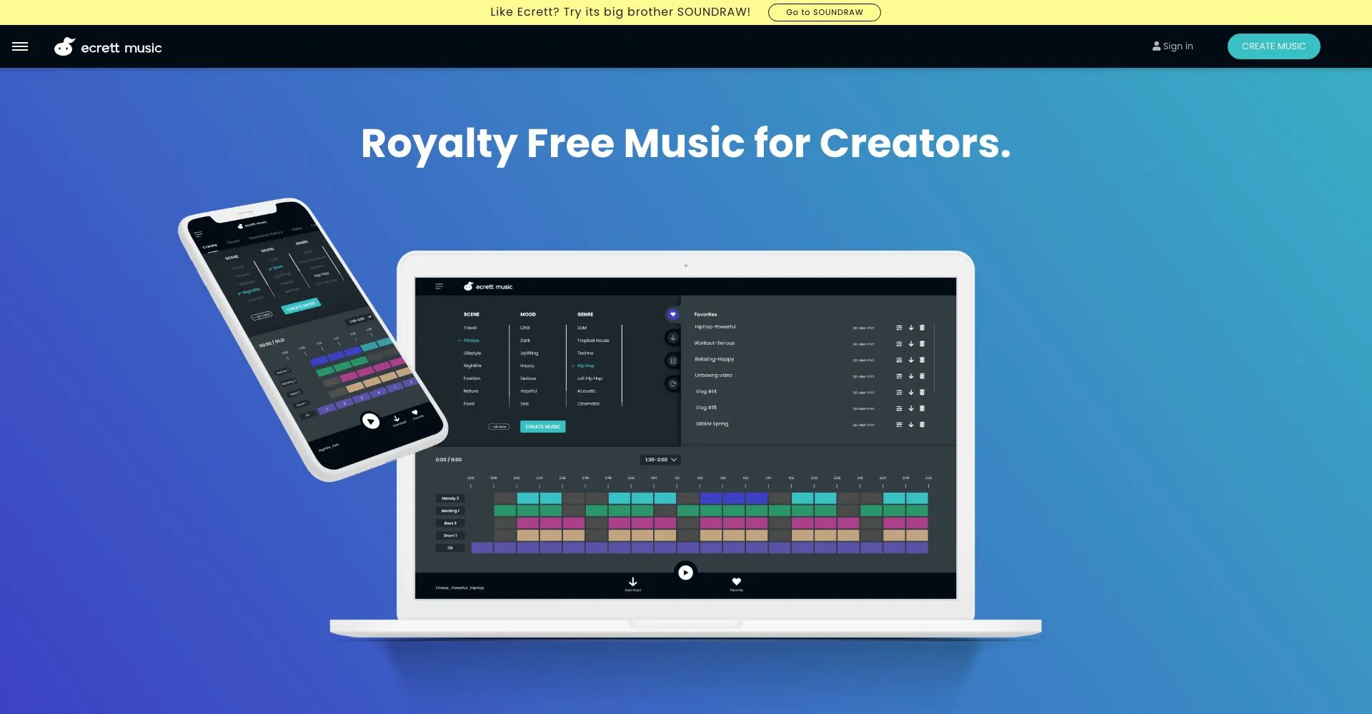 Interfaz de usuario de Ecrett Music en dispositivos