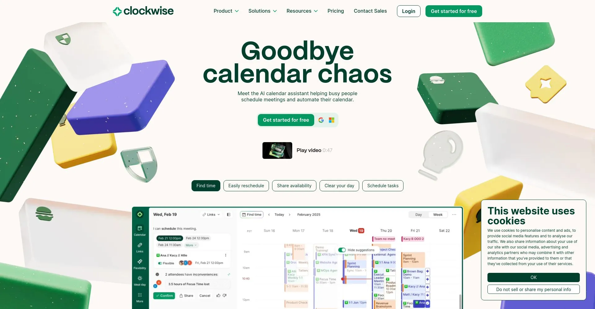 Interfaz del sitio web de Clockwise