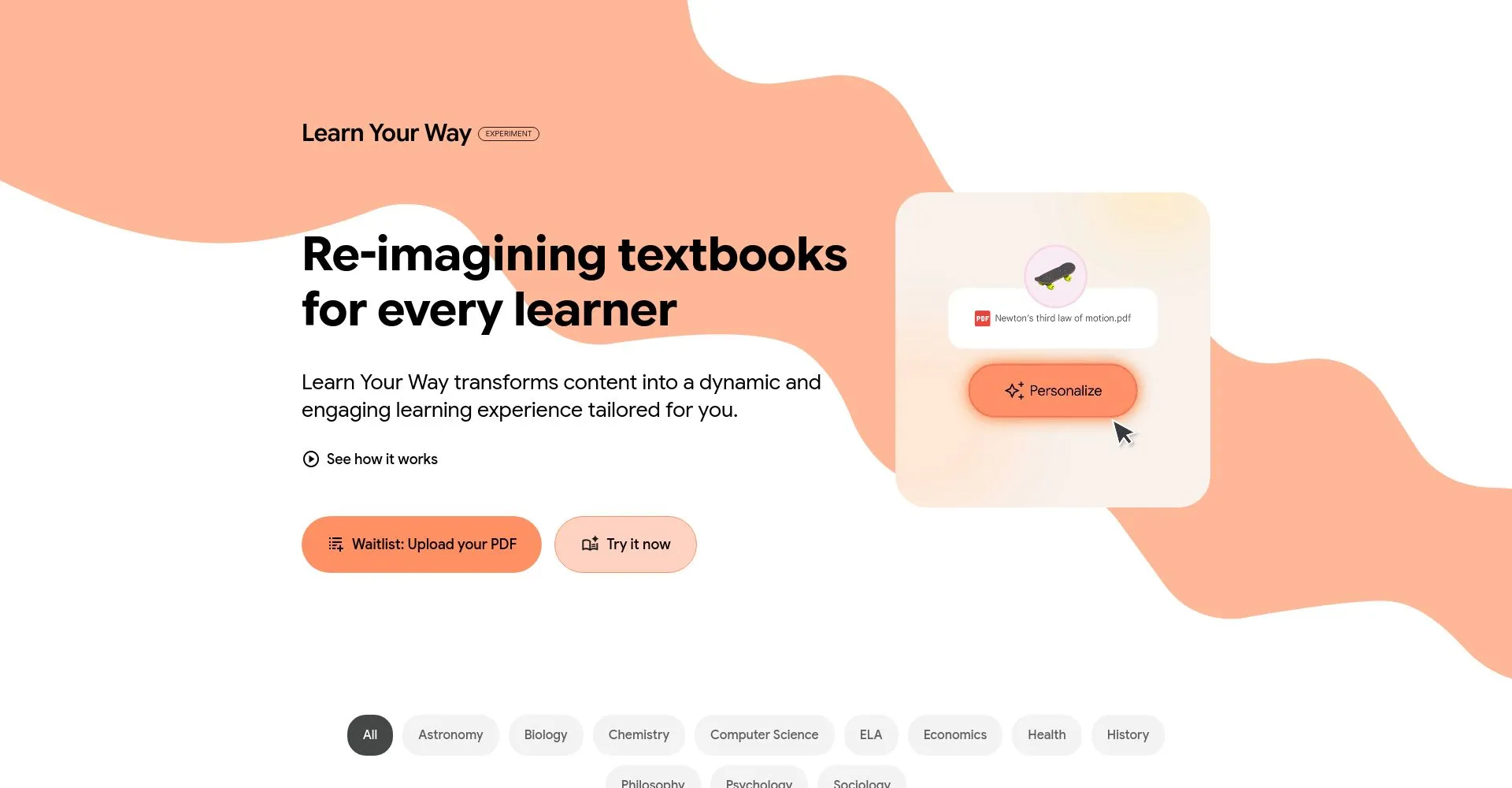 Interfaz de Learn Your Way para personalizar contenido educativo