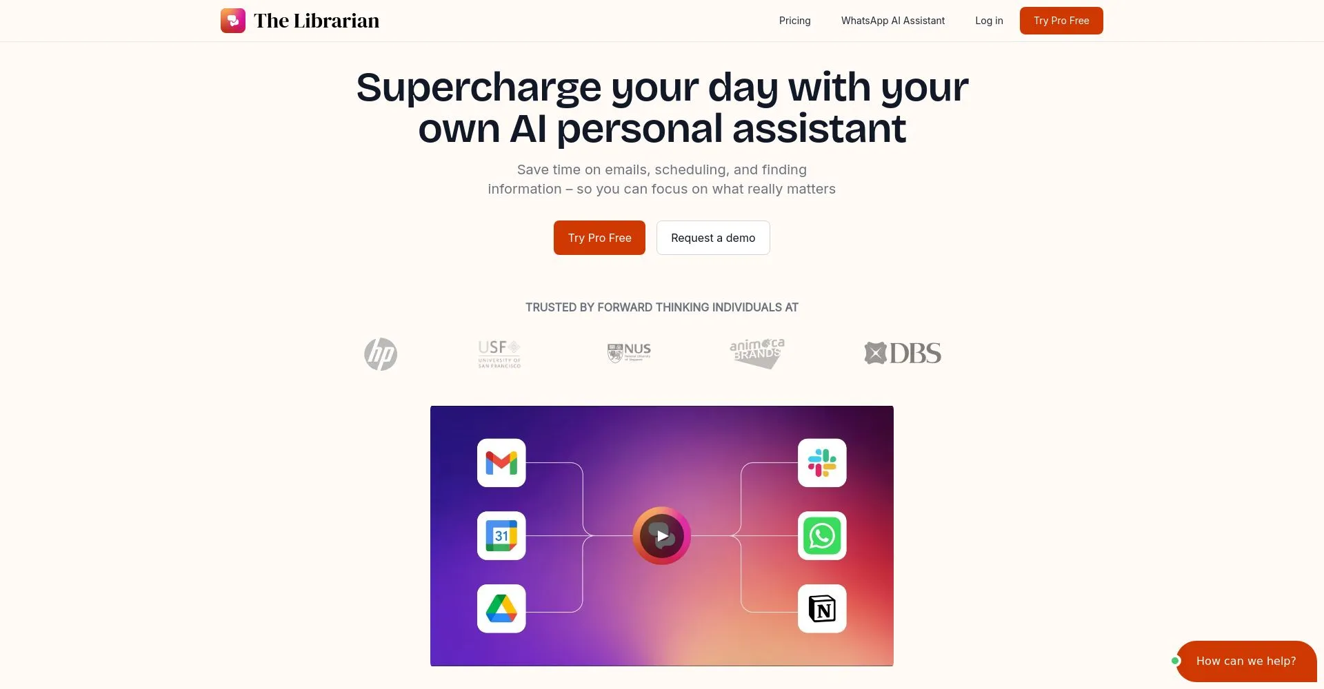 Interfaz de asistente personal de IA con logos de aplicaciones
