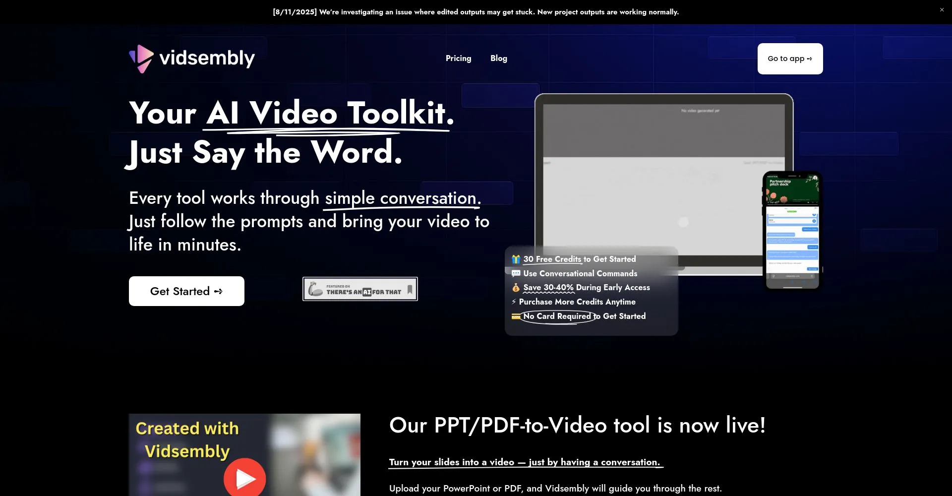 Captura de pantalla del sitio web Vidsembly