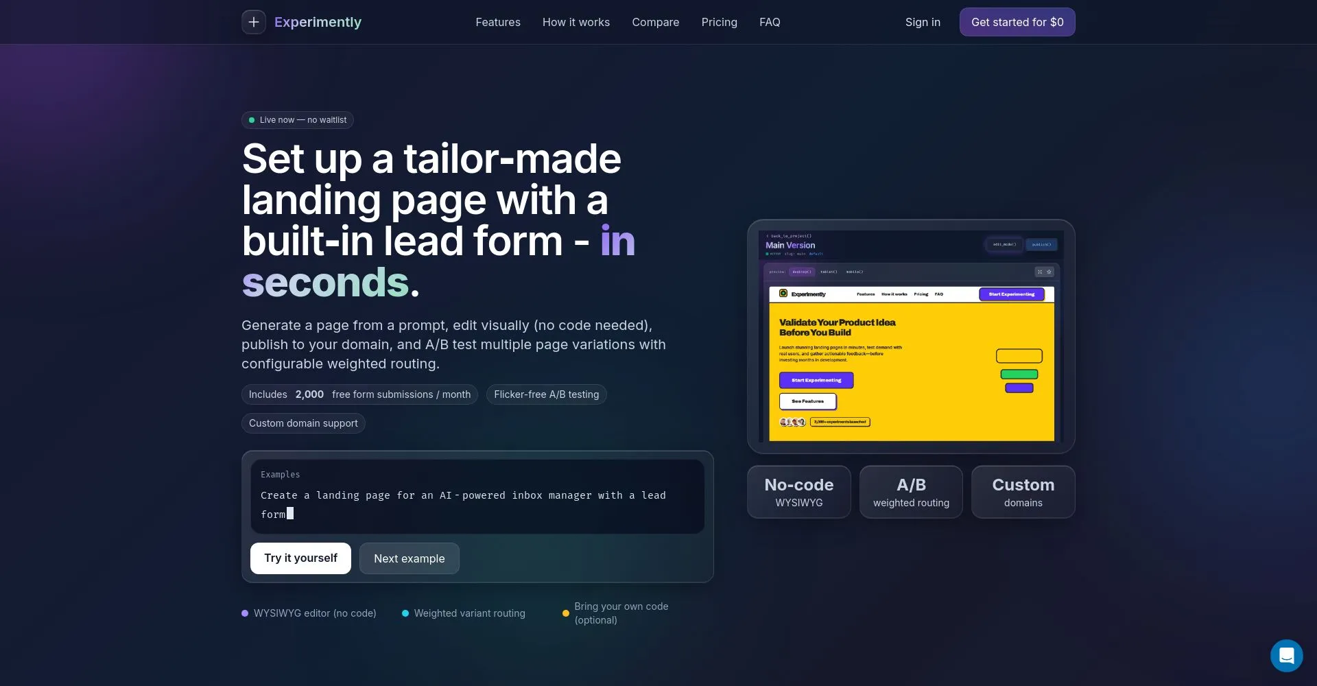 Generador de landing pages con formulario integrado