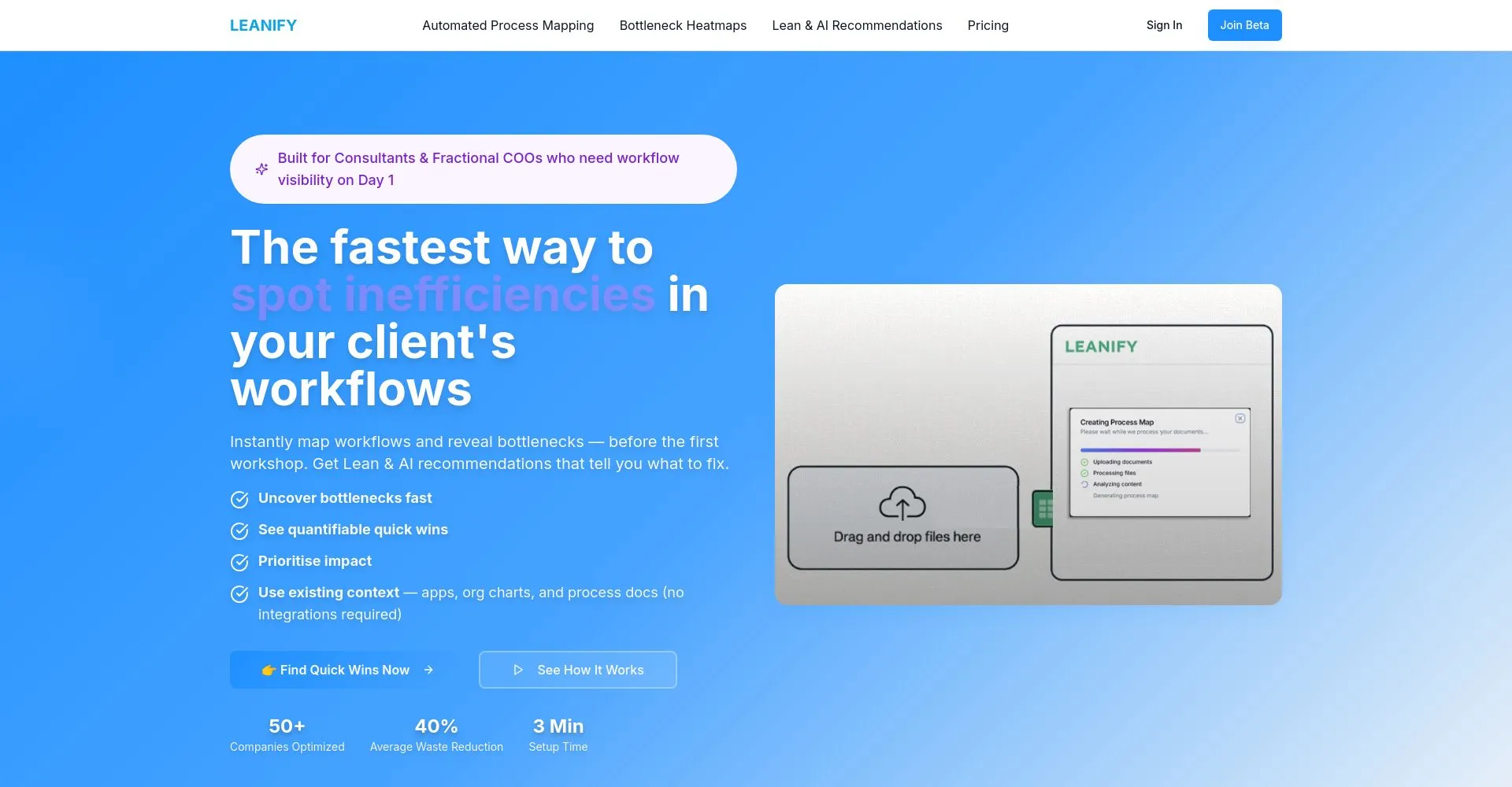 Interfaz de Leanify para detectar ineficiencias