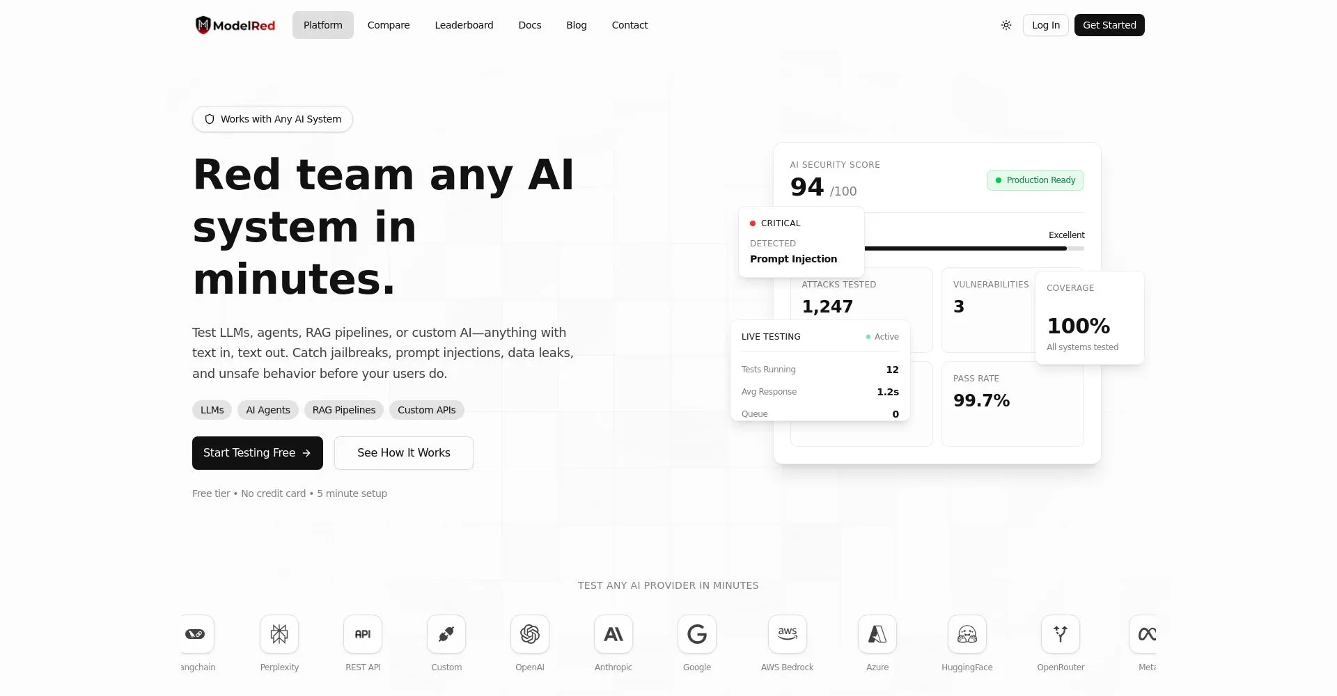 Captura de pantalla de la plataforma ModelRed para optimizar seguridad en IA