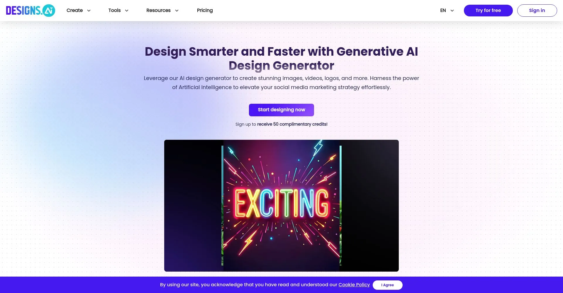 Captura de pantalla del generador de diseño AI en designs.ai