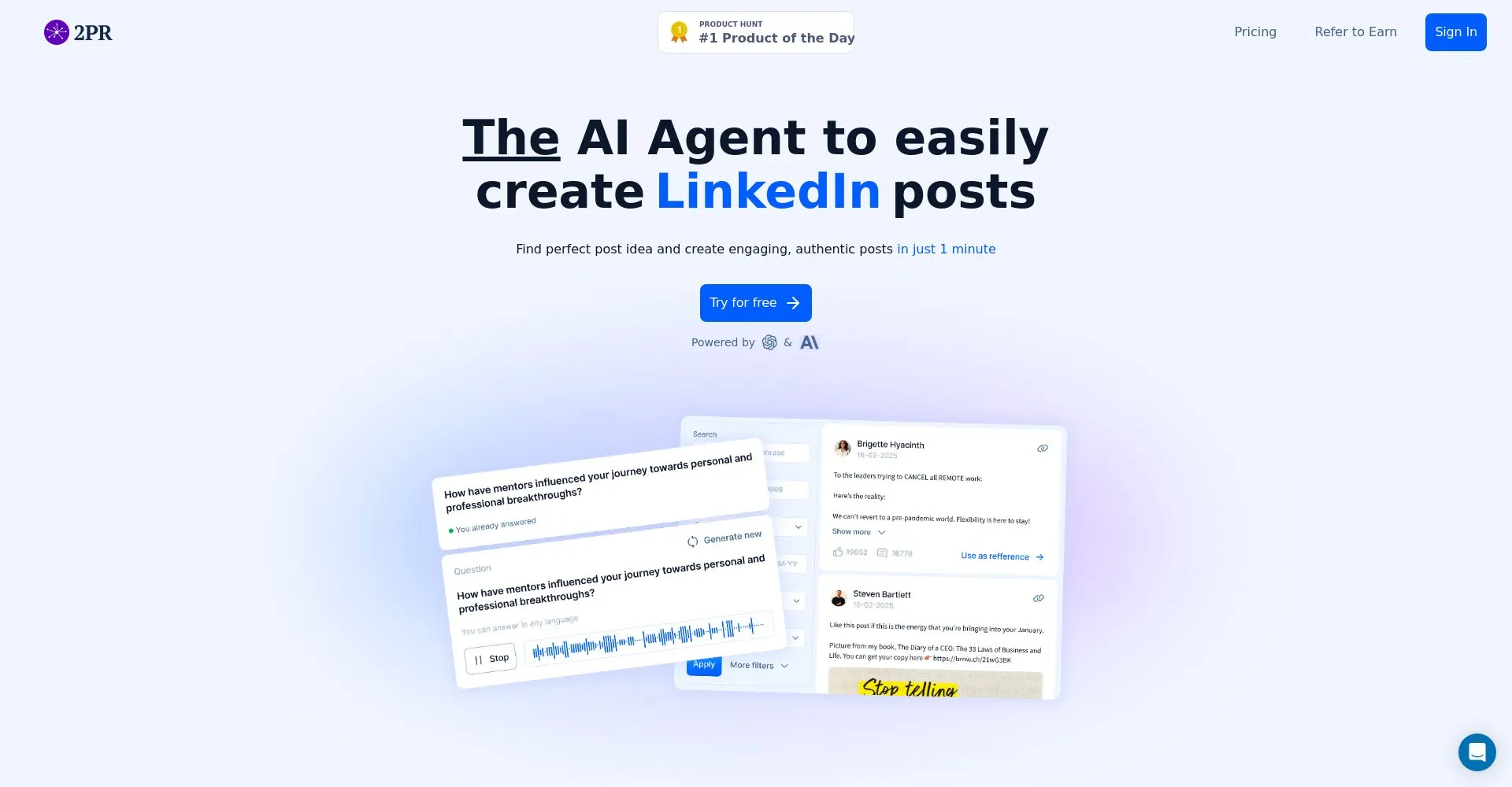 Página de inicio del Agente de IA para LinkedIn