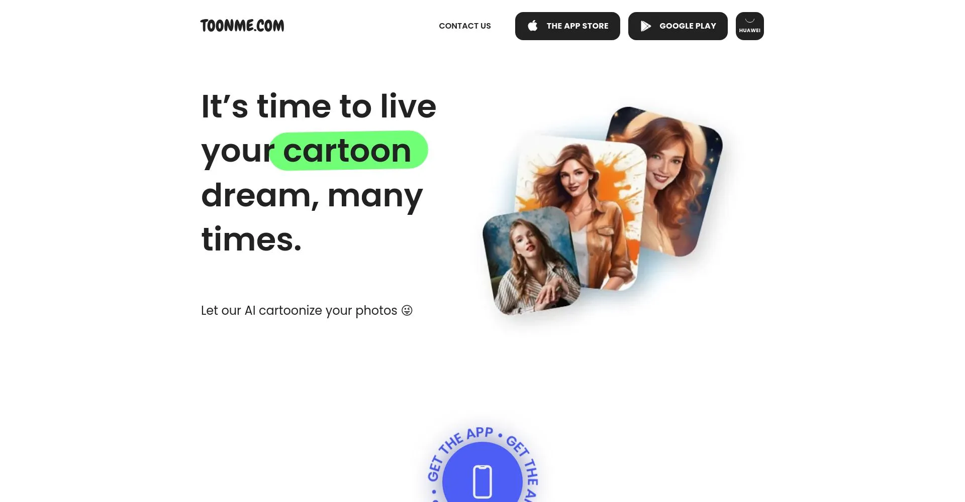 Captura de pantalla del sitio web de ToonMe