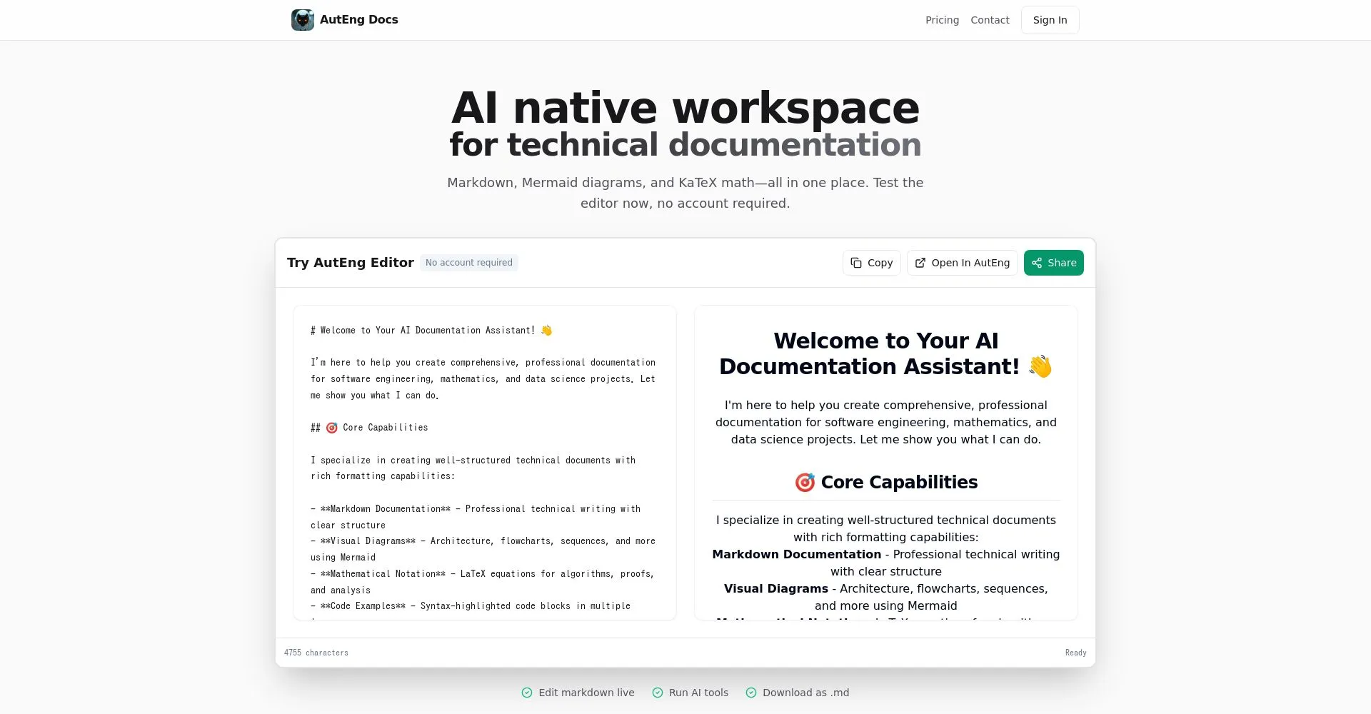 Interfaz de AutEng Docs para documentación técnica