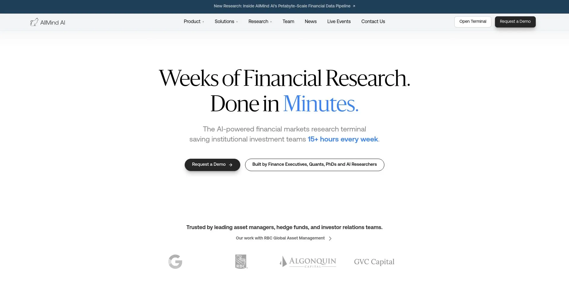 Captura de pantalla de AllMind AI Research Terminal