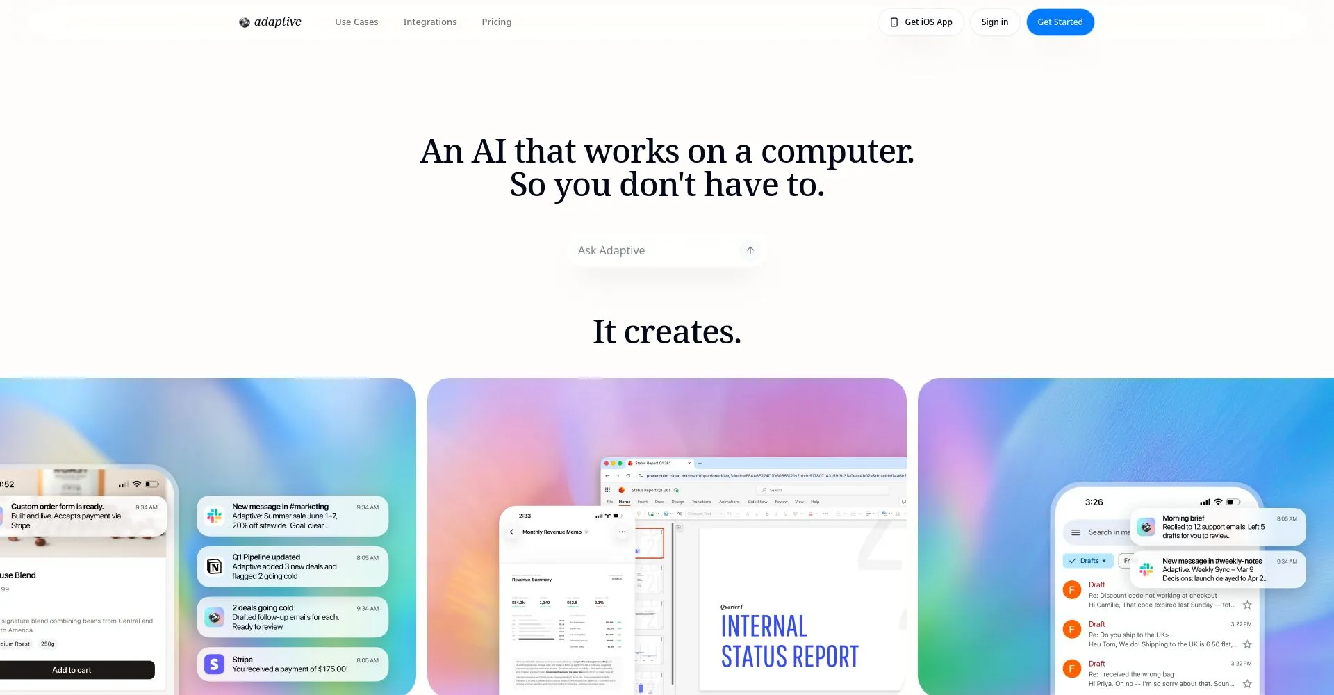 Interfaz del sitio web de Adaptive AI