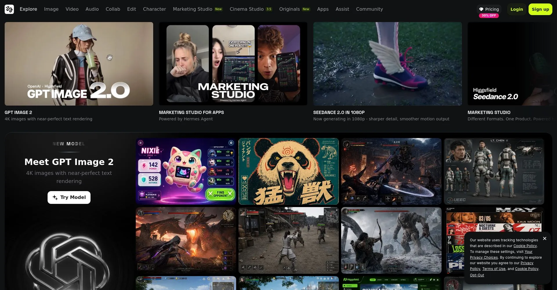 Captura de pantalla del sitio web de un estudio de marketing y creación digital.