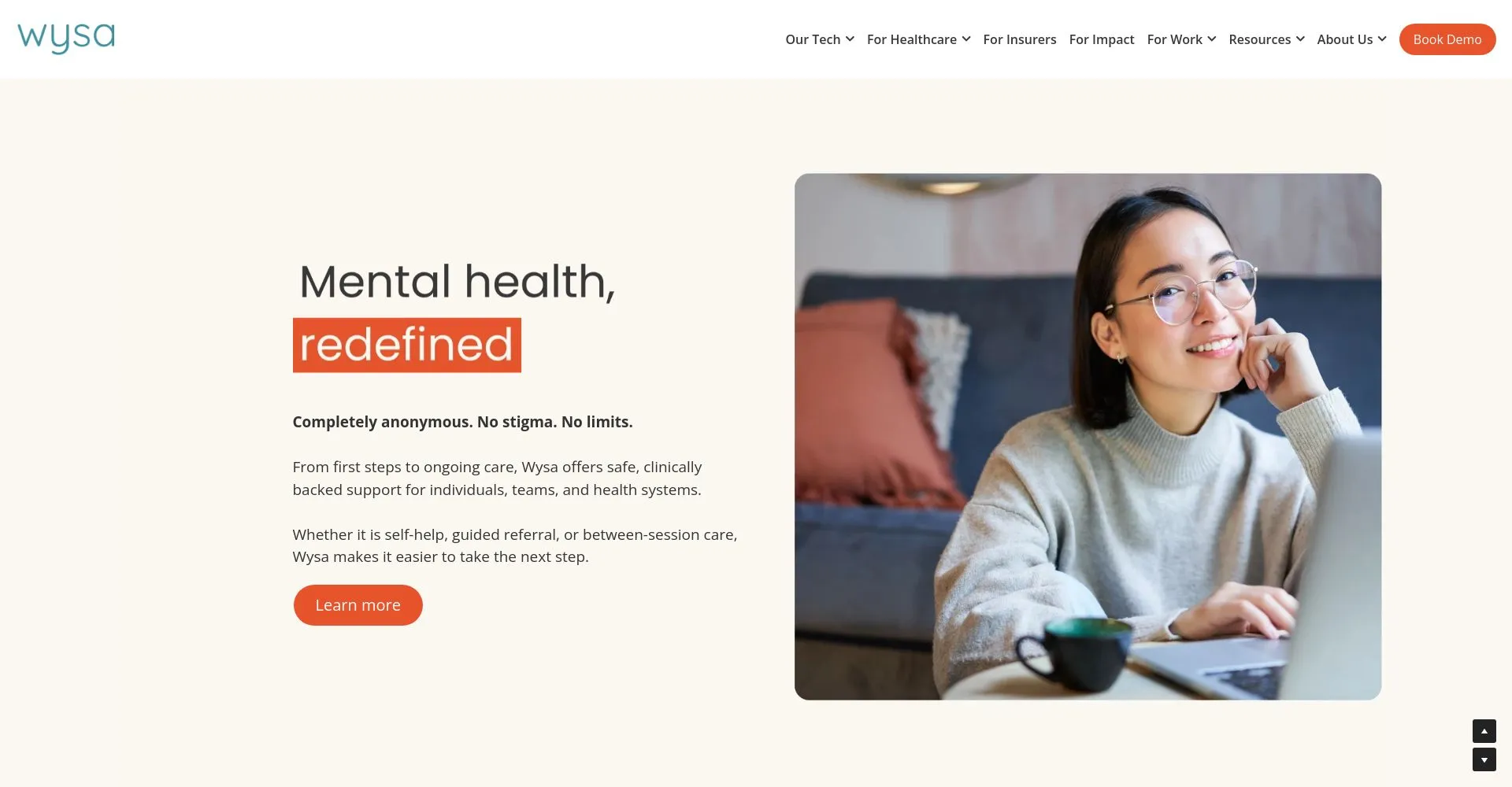 Página principal de Wysa sobre salud mental