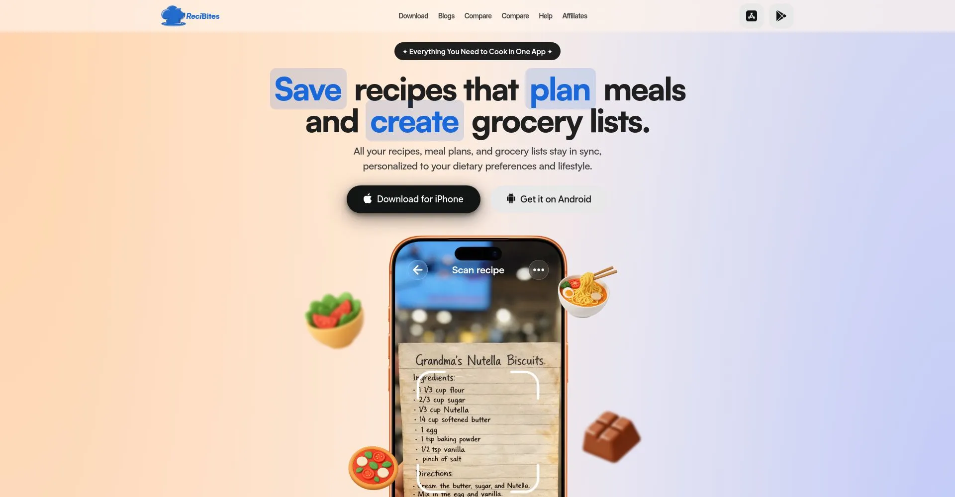Aplicación ReciBites para guardar recetas y crear listas de compras